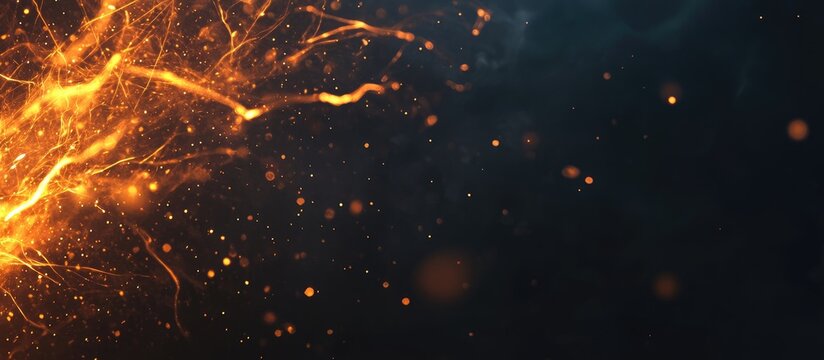 Abstract Electric Light Particles Background with Dark Modern Space for Text Display and Creative Design Elements