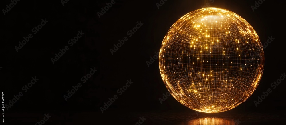 Aufkleber golden abstract disco ball sphere with sparkling lighting effects and blank space for text or copy p