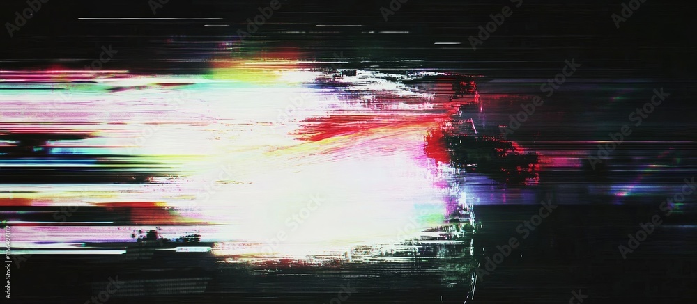 Poster vibrant glitch art background with colorful distortion and space for text overlay