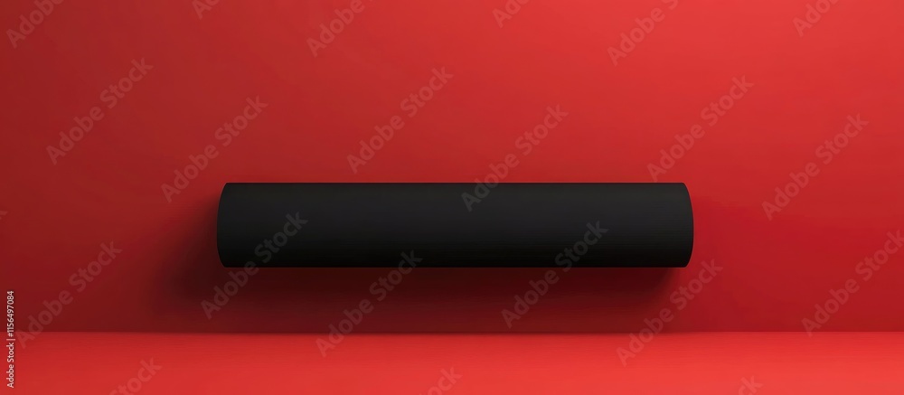 Poster 3d rendered red background with black horizontal banner for text placement in minimalist style
