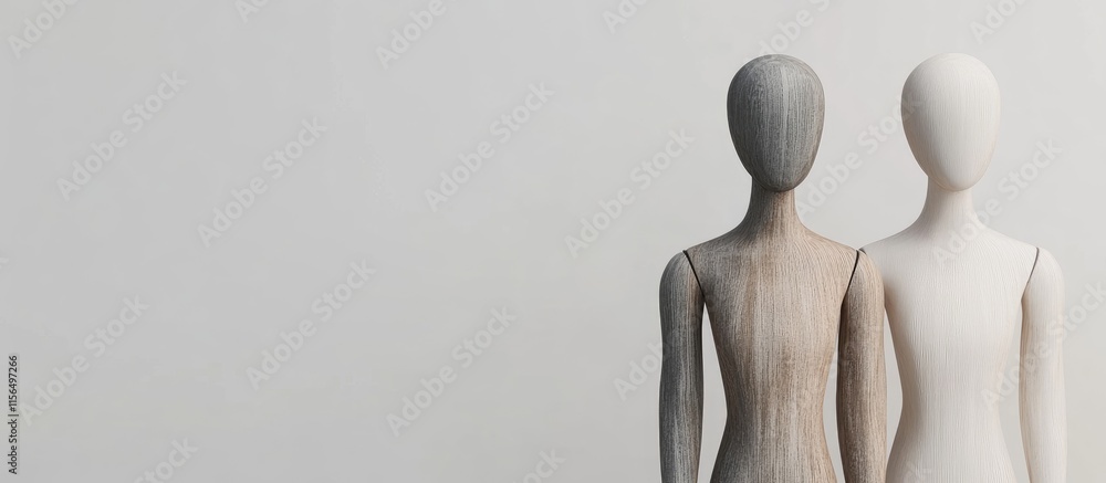 Poster 3d mannequins in neutral tones against a white background with ample space for text and design eleme