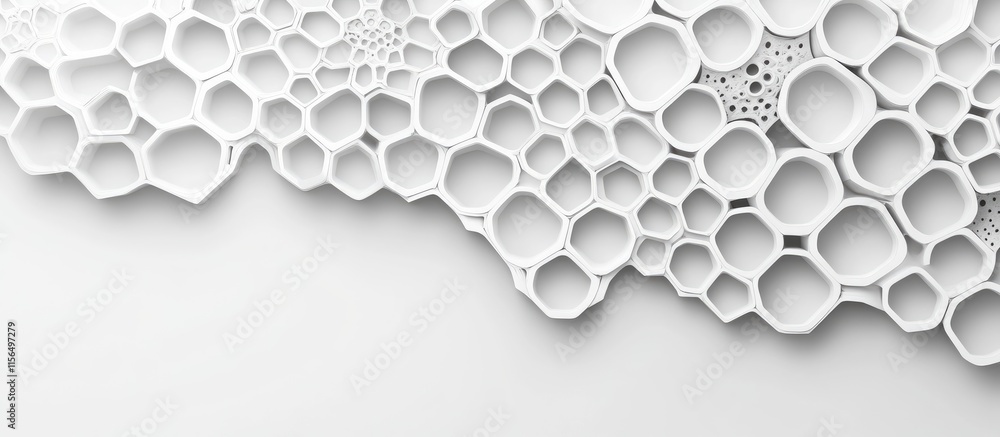 Poster abstract 3d geometric pattern design with white honeycomb shapes and blank space for text or brandin
