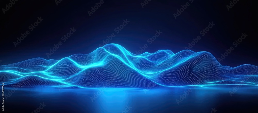 Poster Abstract Digital Technology Background with Neon Blue Waves for Machine Learning and Big Data Applications Featuring Dynamic Circuit Flow and Text Space