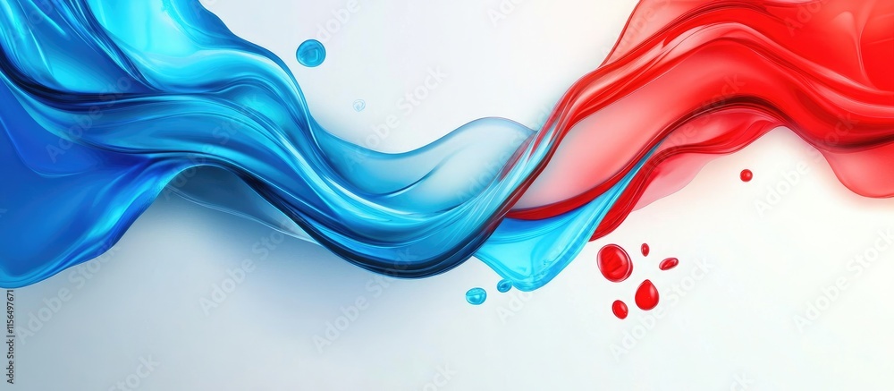 Poster abstract background featuring blue and red fluid waves with oil droplets on a glass surface ideal fo