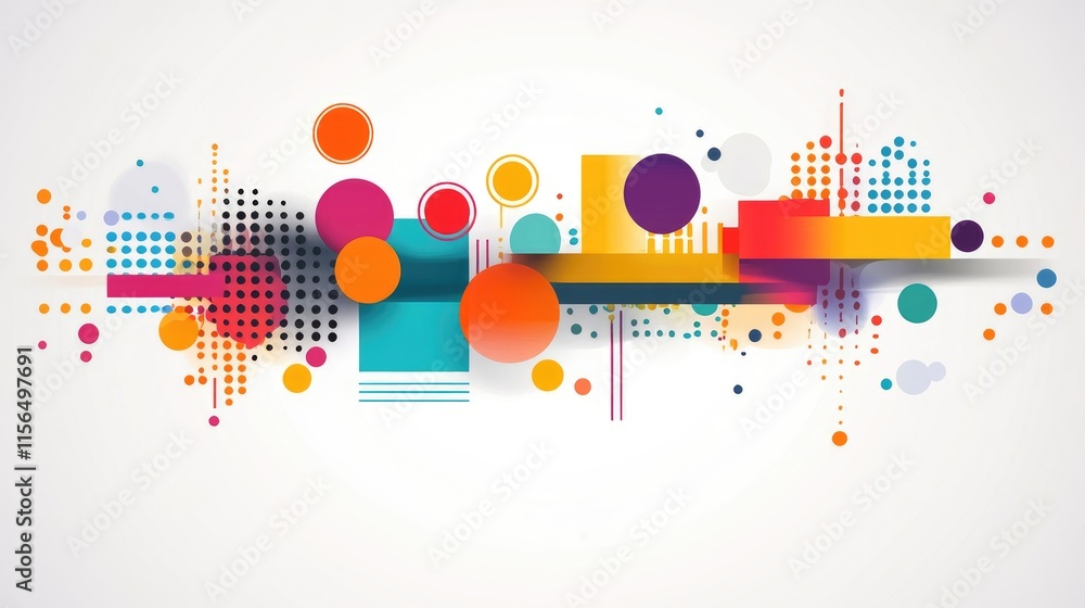 Poster colorful abstract design with circles dots and rectangles providing ample space for customization an