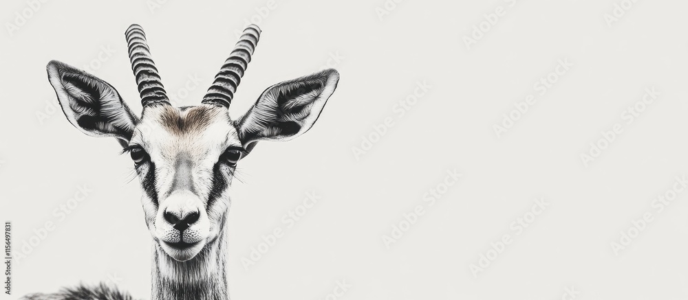 Aufkleber close up portrait of a solitary gazelle against a neutral background with ample space for text or gr