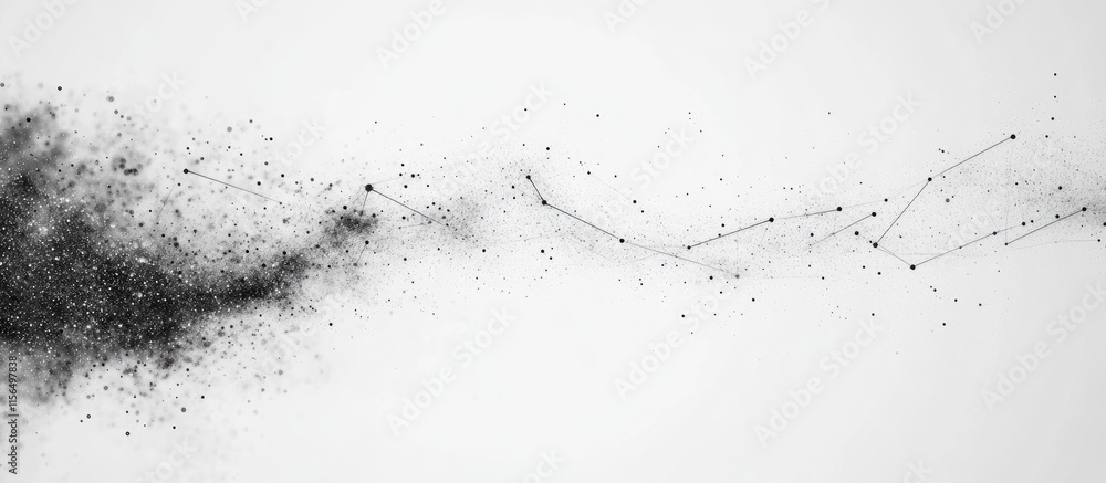 Poster abstract digital network connection flow with geometric shapes and dots on white background featurin