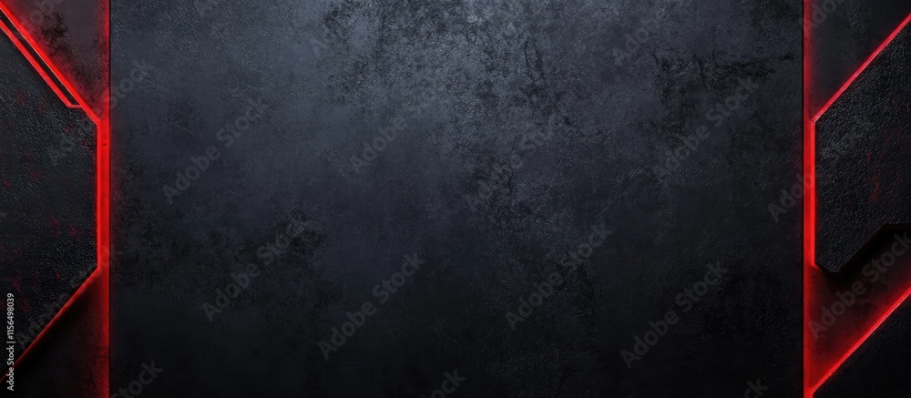 Poster dark textured background with red geometric accents and ample empty space for text or graphics place