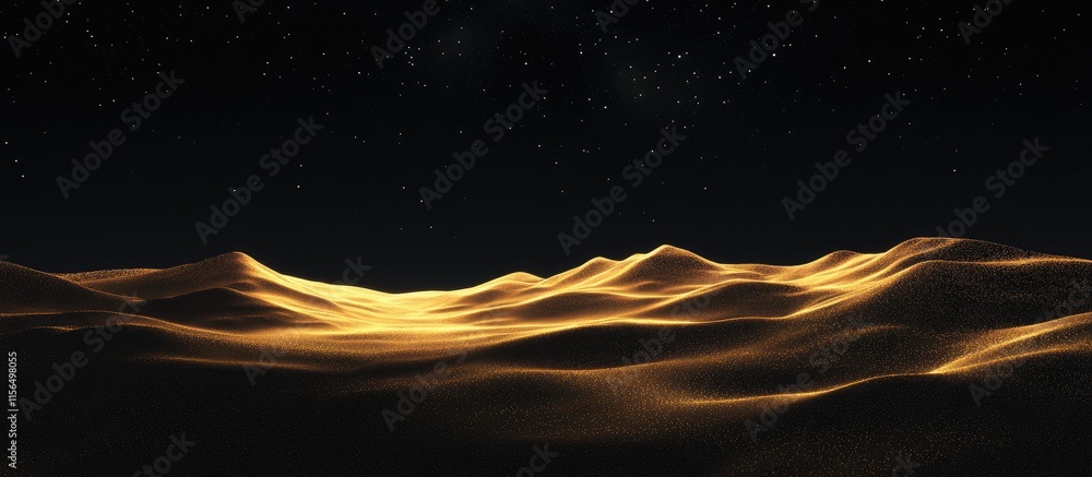 Wall mural abstract golden landscape in space with stars and copyspace for text usage