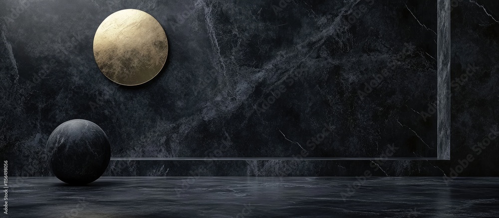 Poster elegant black marble backdrop featuring decorative elements with ample space for personalized text a