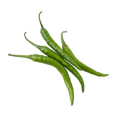 Fresh green chili peppers isolated on transparent background