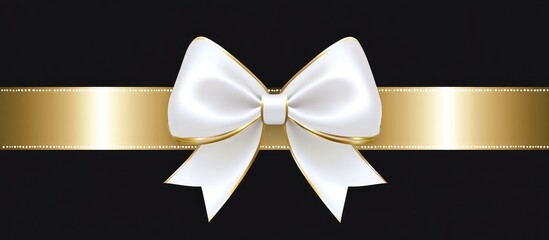 Elegant black gift box adorned with gold ribbon and white bow on dark background with space for your personalized text or message.