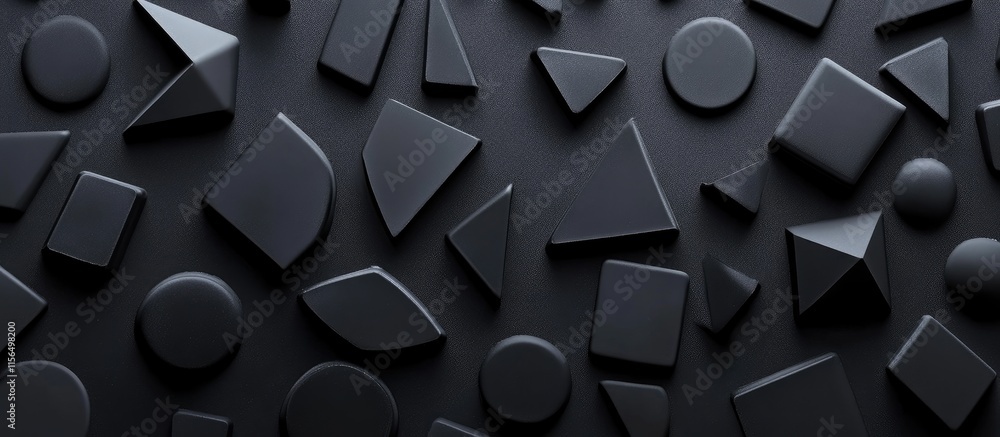 Aufkleber Black Foam Sticker Sheet with Various Dimensional Shapes and Ample Copyspace for Text or Branding Use in Creative Projects