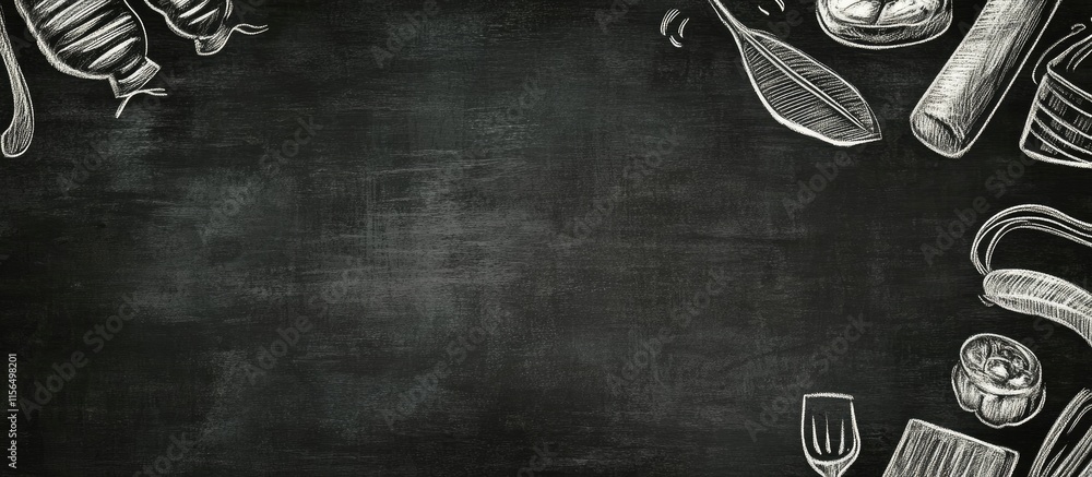 Poster chalkboard style barbecue menu background with blank space for custom text and food illustrations