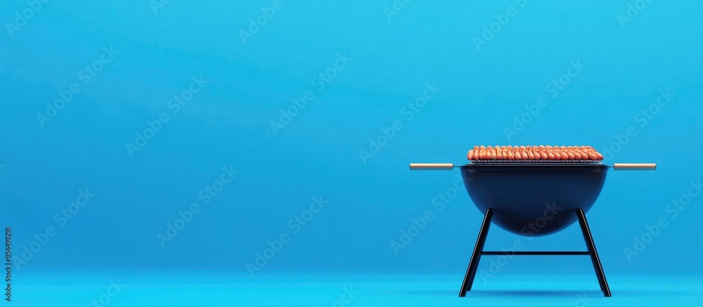 Poster Barbecue Grill Illustration on Bright Blue Background with Empty Space for Text and Branding Use