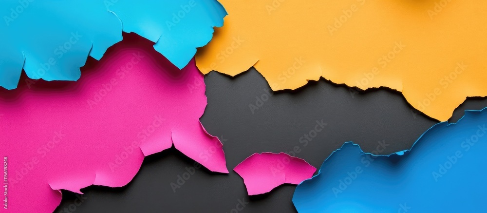 Aufkleber fragmented black foam on vibrant colorful paper background with copyspace ideal for text and creativ
