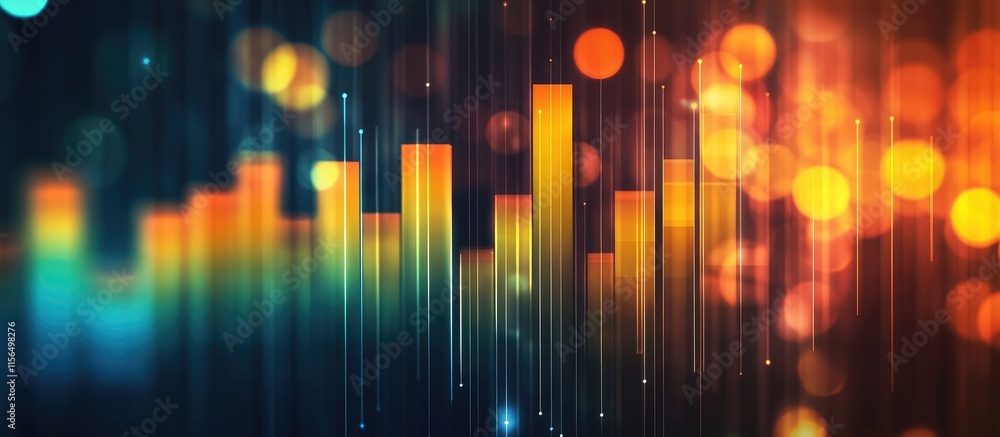 Poster business revenue growth bar graph with colorful background and empty copyspace for text and insights