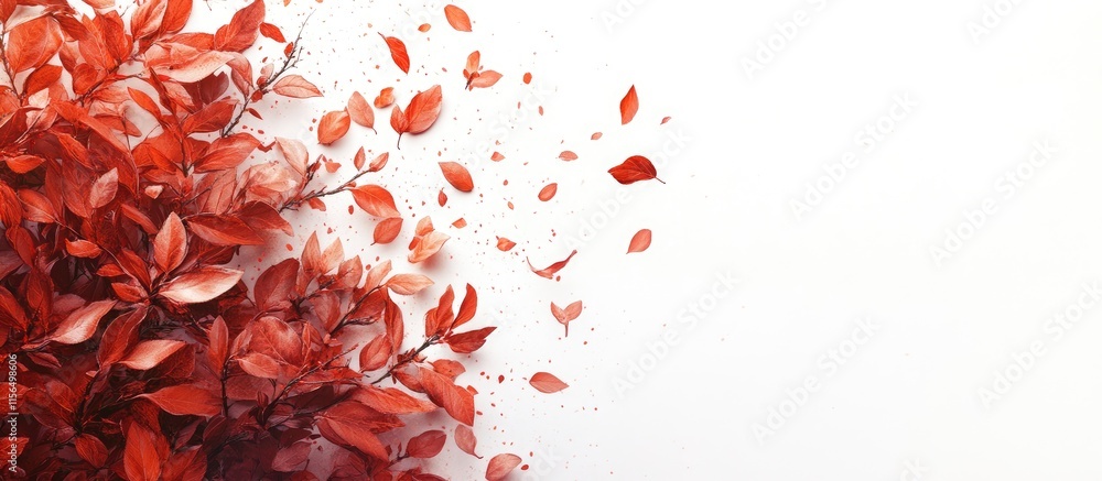 Poster autumn leaves in vibrant hues against a clean white background with ample space for adding custom te