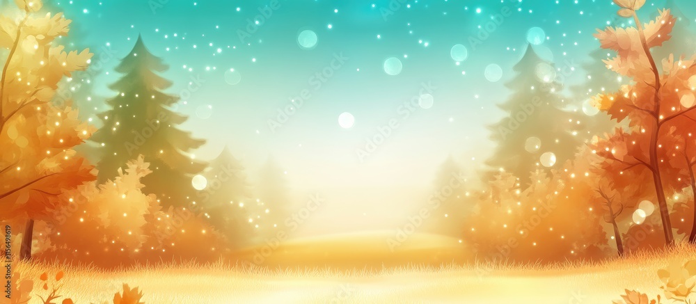 Poster autumn landscape with bokeh blur effect featuring vibrant colors and empty space for text ideal for 