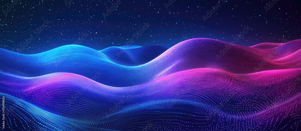 Poster digital abstract waves in vibrant colors representing data flow and technology background with copys