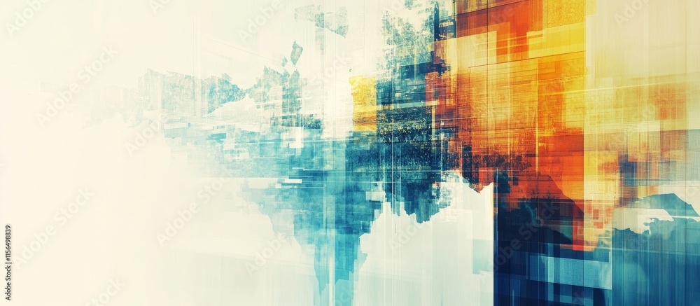 Poster abstract digital collage depicting global challenges with space for text and data visualization elem