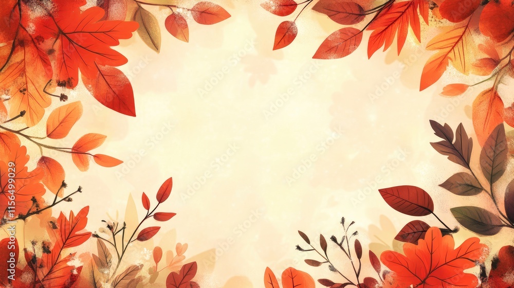 Poster autumn leaves frame creating a warm seasonal backdrop with blurred background for invitations and se