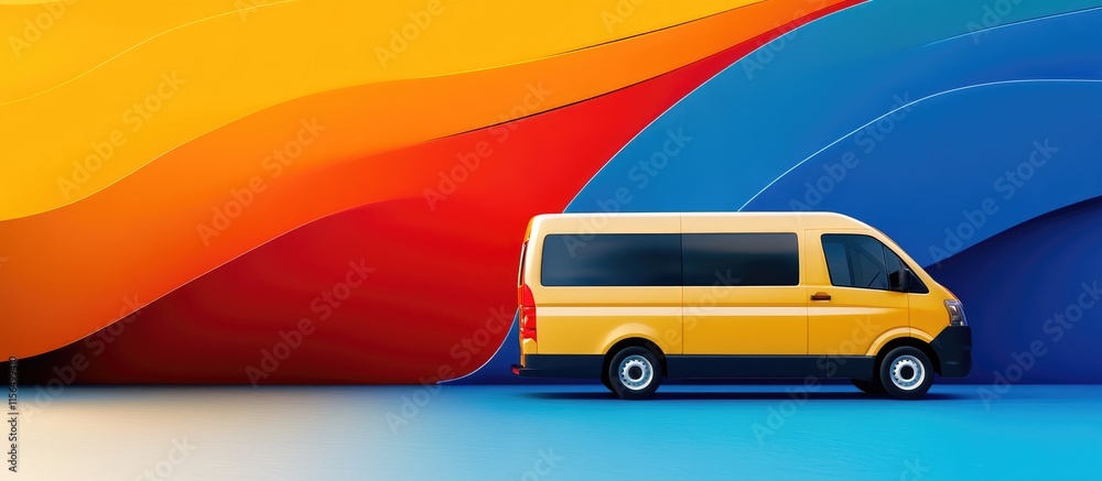 Poster colorful abstract background with a stylized yellow vehicle and ample space for creative text or bra