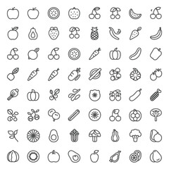 Fototapeta premium Fruitst and vegetable line icon vector set