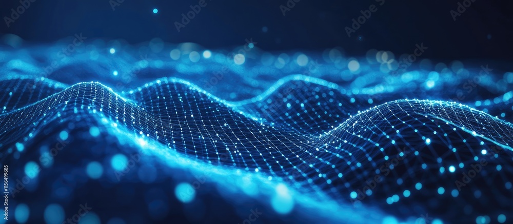 Poster luminous blue abstract digital background with flowing lines and shapes perfect for text overlay and