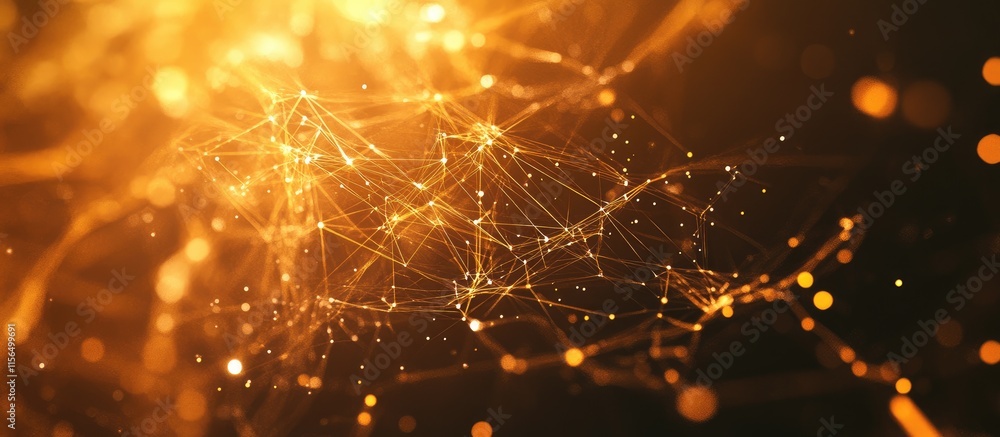 Poster Abstract digital network background with illuminated connections and particles featuring empty space for text insertion