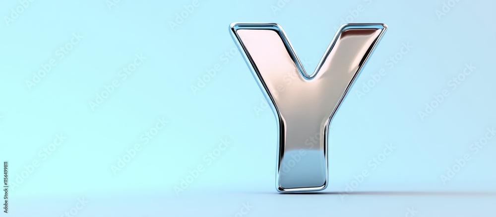 Poster 3d glossy metallic letter y on a light background with ample copyspace for personalized text or bran