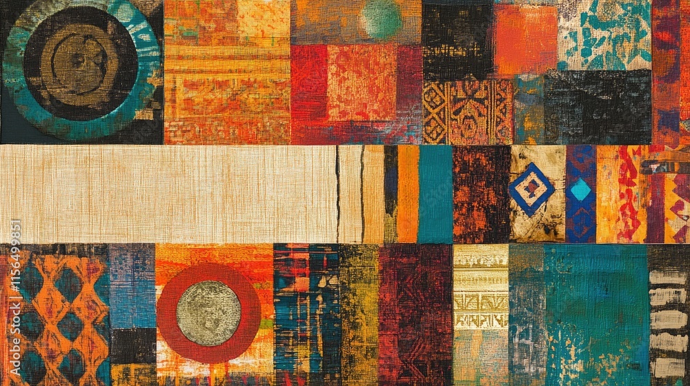 Poster colorful abstract ethnic patterns collage design for textiles with empty copyspace ideal for modern 