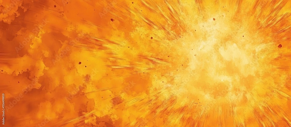 Poster vibrant abstract explosion background in warm orange and gold tones with generous space for text or 