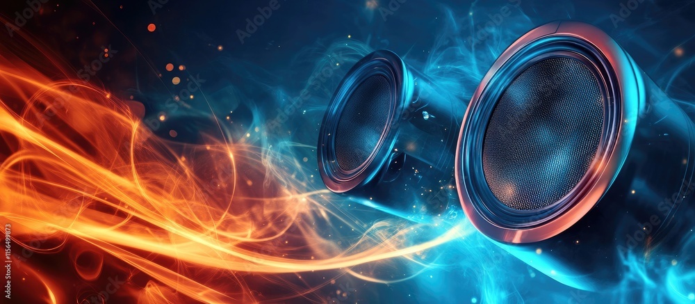 Aufkleber dynamic abstract background featuring audio speakers with colorful energy waves and space for text d