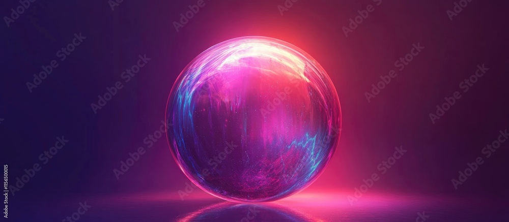 Poster vibrant abstract disco ball sphere with colorful lighting effects and blank space for custom text or