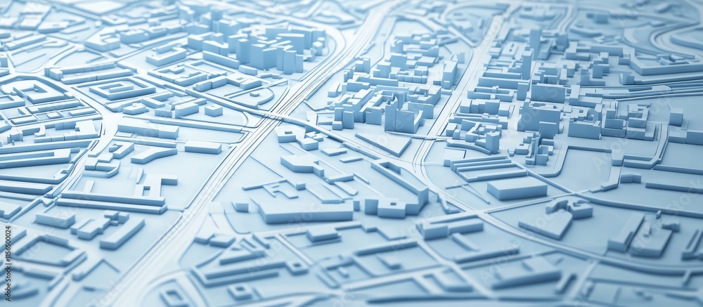 Poster 3d urban landscape map with buildings and roads in perspective featuring ample copyspace for text an