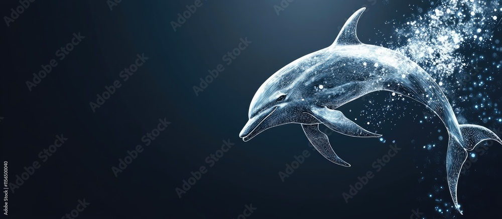 Poster abstract dolphin artwork with bubbles and negative space for custom text and design elements
