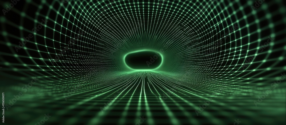 Poster futuristic abstract digital technology background with moire patterns and space for text in green an