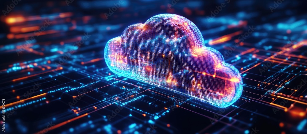 Poster futuristic cloud technology with digital network lines and empty space for text in abstract backgrou