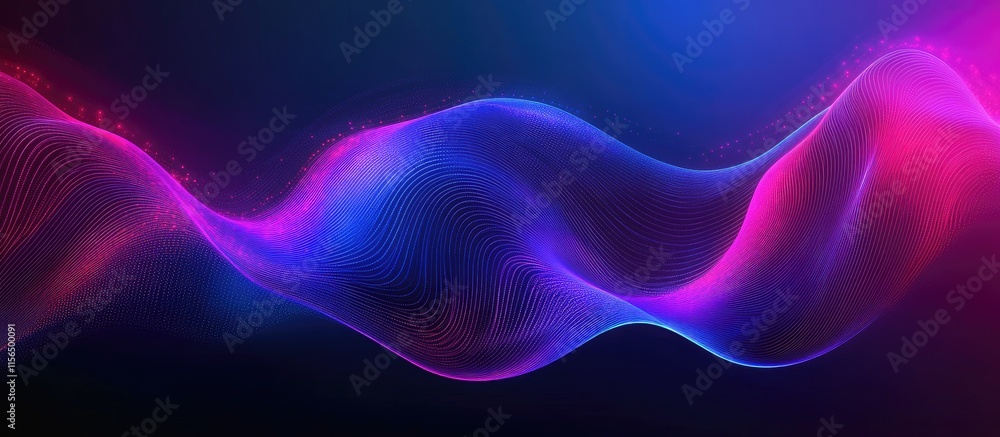 Poster Abstract Neon Wave Background for Technology Signifying Machine Learning Big Data with Dynamic Flow and Space for Text Integration