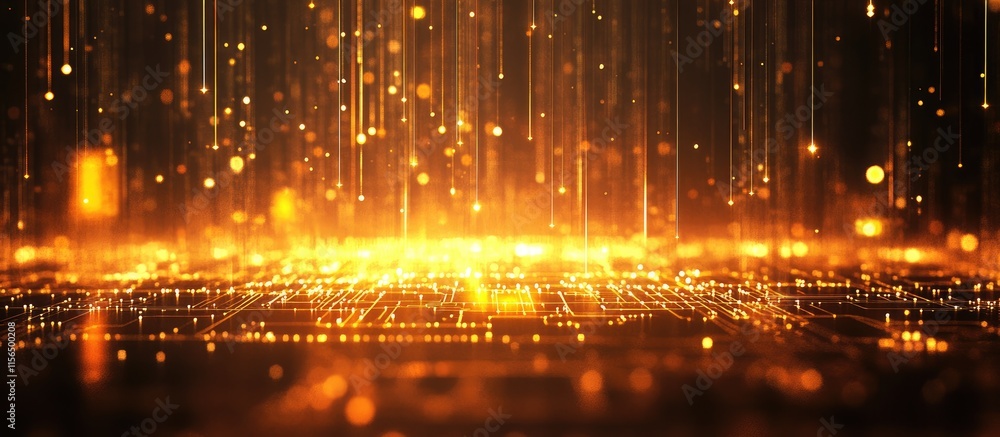 Poster futuristic abstract digital circuitry background with glowing particles and copyspace for text integ