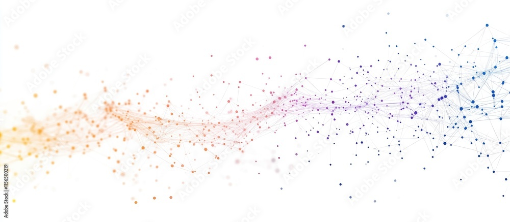 Poster abstract dna molecule design with colorful particles and blank space for scientific text or data pre
