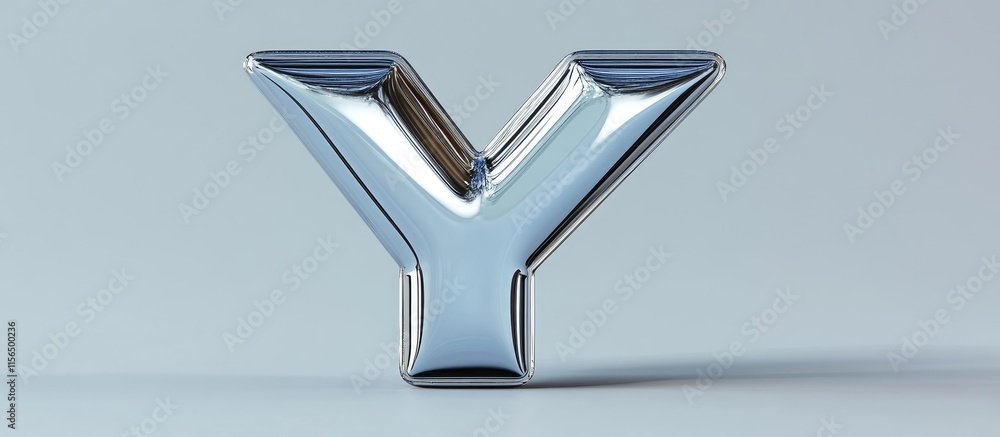 Poster 3d metallic letter y on a minimalistic background with glossy reflective finish and ample space for 