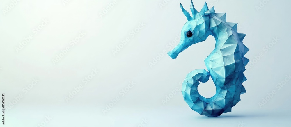 Poster 3d low poly seahorse design on minimalist background tropical marine creature symbol with space for 