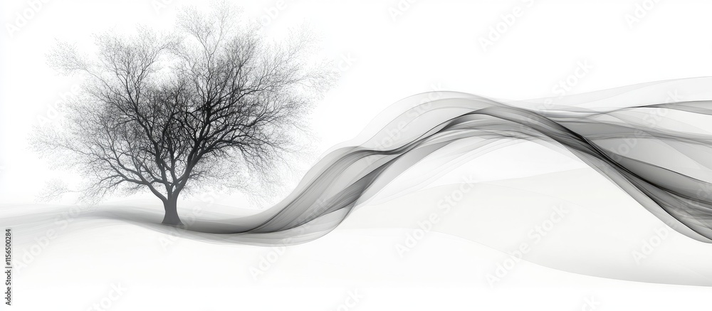 Poster 3d illustration of elegant swirling trees with flowing lines and ample empty space for text or graph