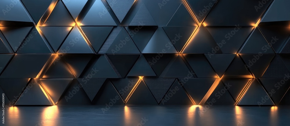 Poster 3D Minimal Triangular Textured Background with Glowing Elements and Empty Space for Customizable Text Display