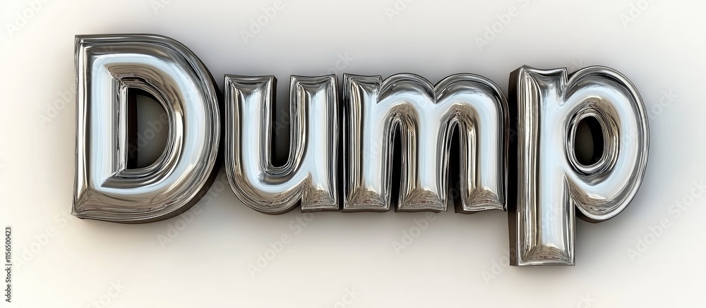 Poster 3d metallic letters forming the word dump with blank space for custom text or branding