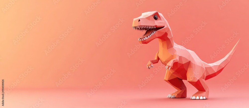 Poster 3d low poly dinosaur in bright color background ideal for kids designs with blank space for custom t