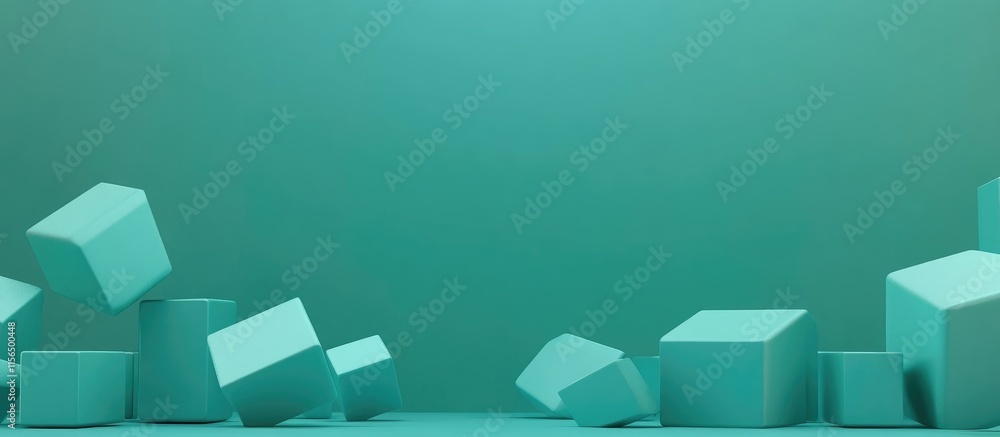 Poster modern turquoise geometric shapes in 3d render with empty space for text and design elements