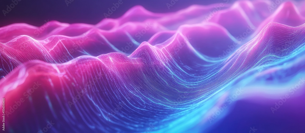 Poster holographic sound wave visuals with gradient colors and copyspace for text in a futuristic design el